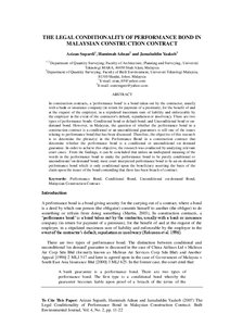 The Legal Conditionality Of Performance Bond In Malaysian Construction Contract Munich Personal Repec Archive