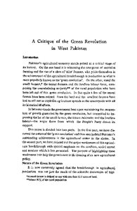 A critique of the green revolution in West Pakistan ...