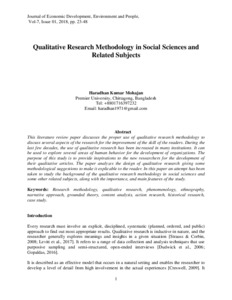 Qualitative Research Methodology In Social Sciences And Related Subjects Munich Personal Repec Archive